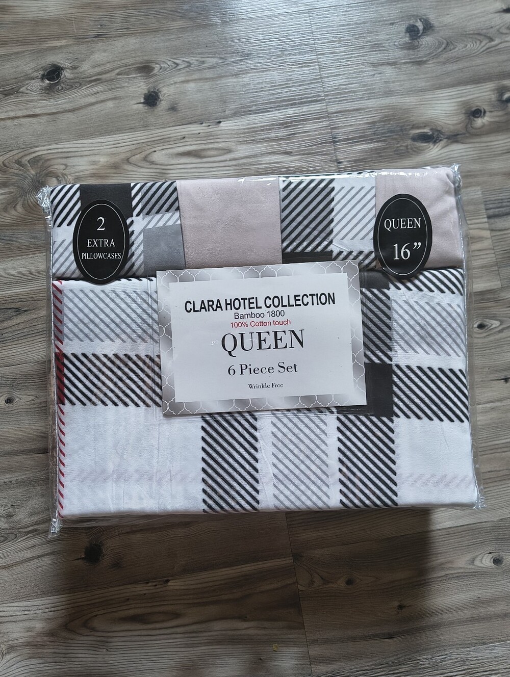 Hotel Collection Bamboo 1800 Queen Size 6 Piece Sheet Set Plaid Print